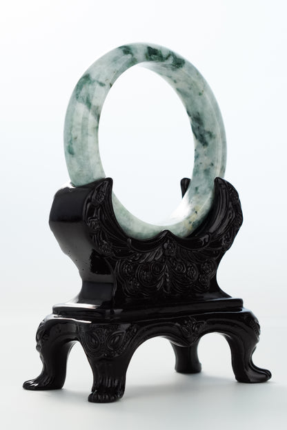 #0148 Forest Green Flower Jadeite Jade Bangle Size 58.2