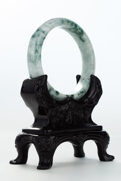 #0148 Forest Green Flower Jadeite Jade Bangle Size 58.2