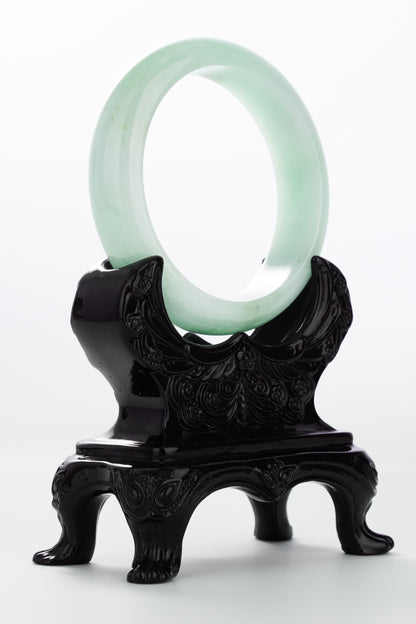 #0149 Icy Lotus Green Jadeite Jade Bangle Size 58.2