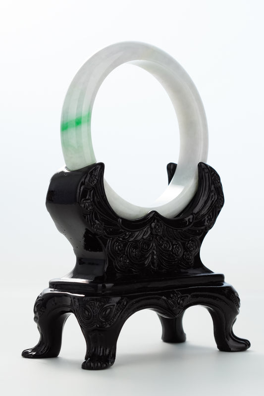 #0150 White Bright Sun Green Lavender Jadeite Jade Bangle Size 57.8