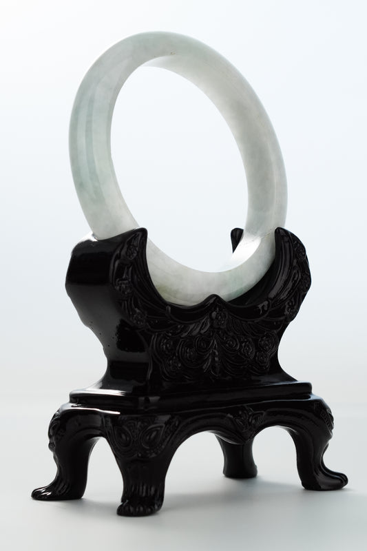 #0154 Light Green White Jadeite Jade Bangle Size 62.8