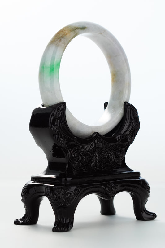 #0155 Sun Green Yellow White Jadeite Jade Bangle Size 57