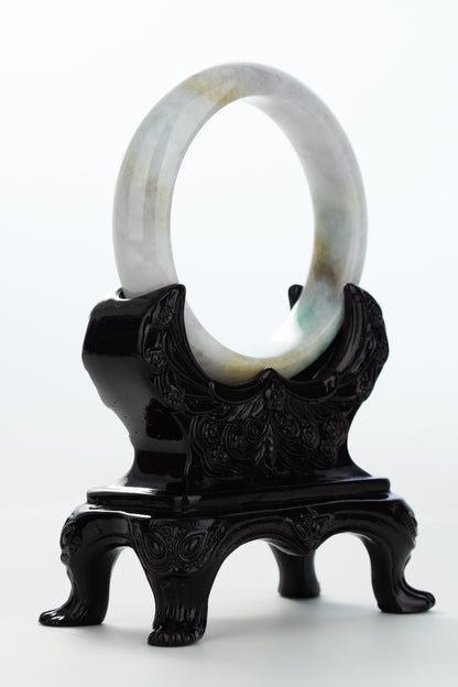 #0155 Sun Green Yellow White Jadeite Jade Bangle Size 57