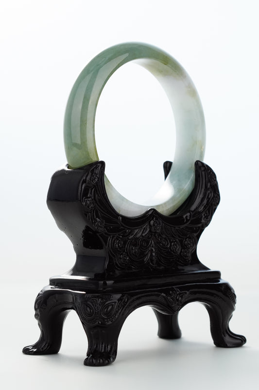 #0159 Icy Olive Green White Jadeite Jade Bangle Size 57