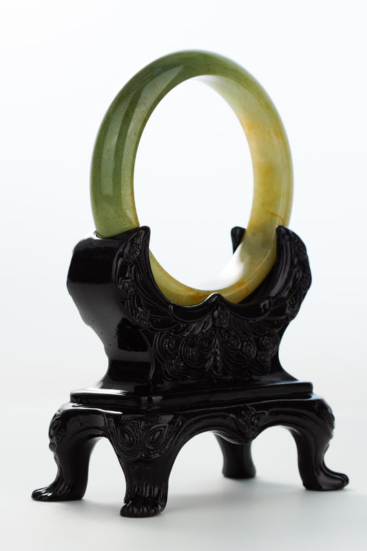 #0162 Icy Olive Green Yellow Jadeite Jade Bangle Size 58.6