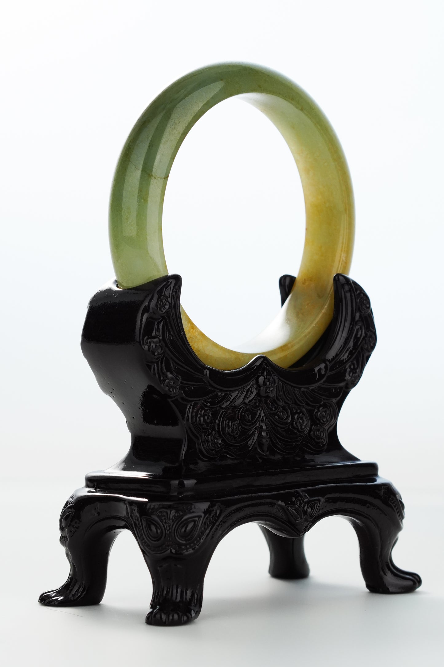 #0162 Icy Olive Green Yellow Jadeite Jade Bangle Size 58.6