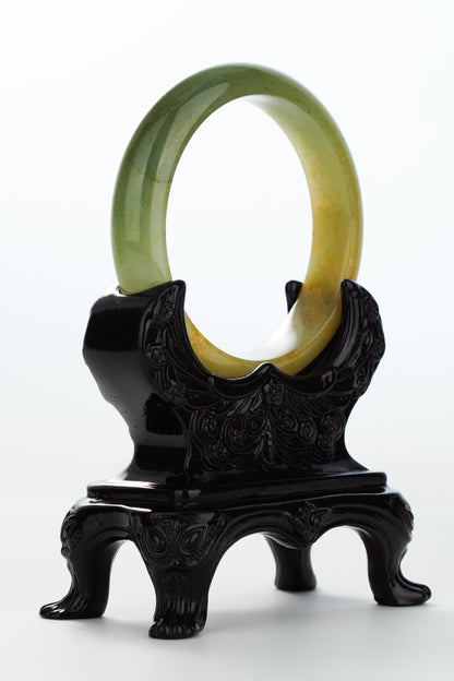 #0162 Icy Olive Green Yellow Jadeite Jade Bangle Size 58.6