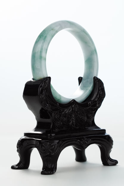 #0163 Bluish Green White Jadeite Jade Bangle Size 57.4