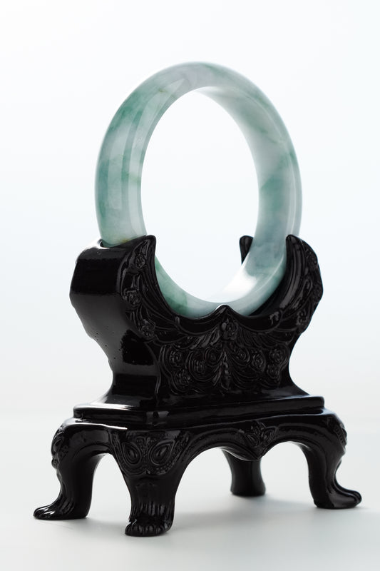 #0163 Bluish Green White Jadeite Jade Bangle Size 57.4