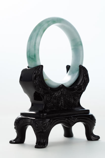 #0163 Bluish Green White Jadeite Jade Bangle Size 57.4
