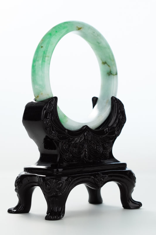 #0166 Bright Sun Green Yellow Spot Jadeite Jade Bangle Size 59