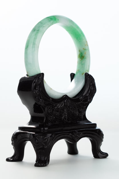 #0166 Bright Sun Green Yellow Spot Jadeite Jade Bangle Size 59