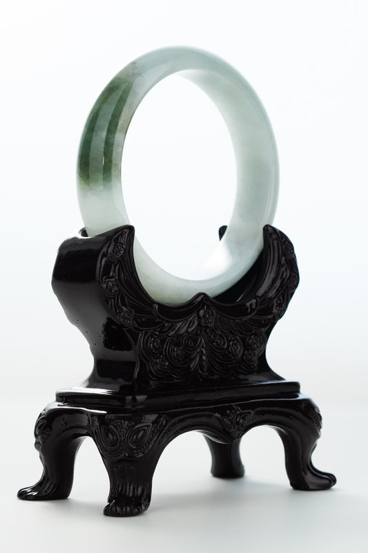 #0168 Icy Olive Green White Jadeite Jade Bangle Size 57.1