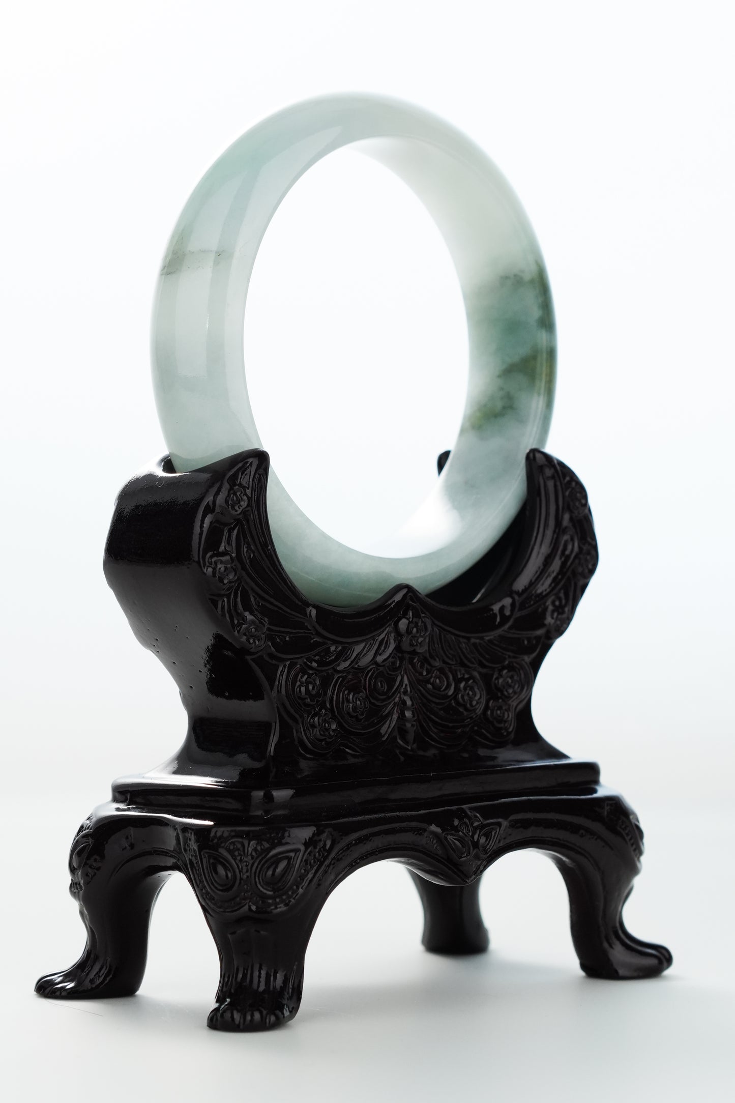 #0168 Icy Olive Green White Jadeite Jade Bangle Size 57.1