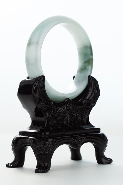#0168 Icy Olive Green White Jadeite Jade Bangle Size 57.1