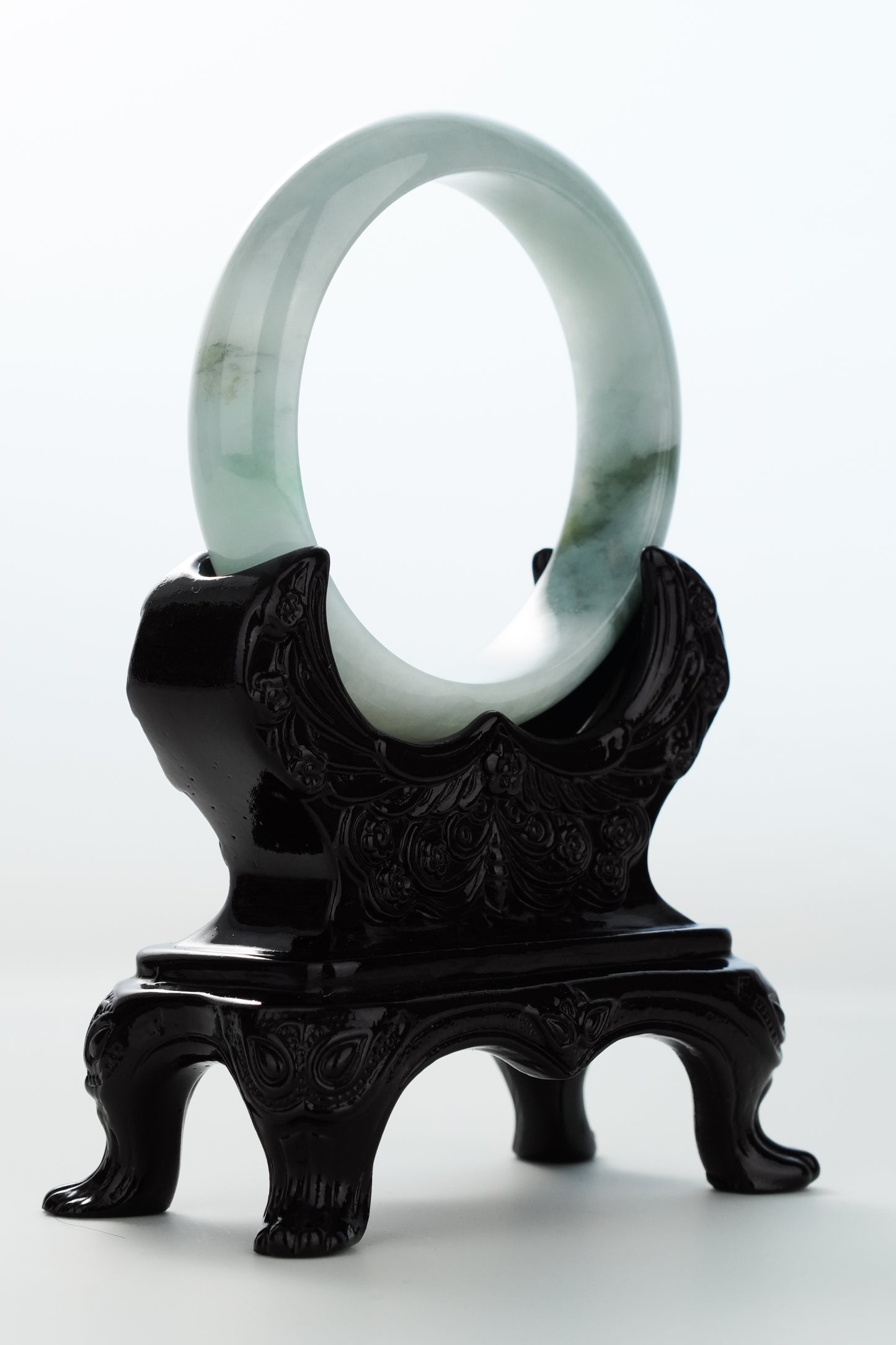 #0168 Icy Olive Green White Jadeite Jade Bangle Size 57.1