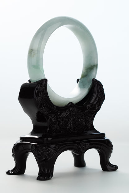 #0168 Icy Olive Green White Jadeite Jade Bangle Size 57.1