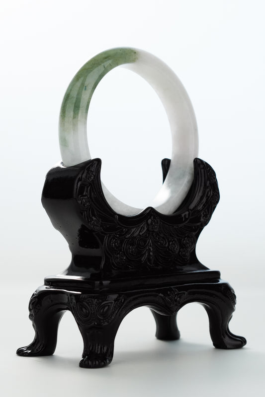 #0177 Icy Olive Green White Jade Bangle Size 56