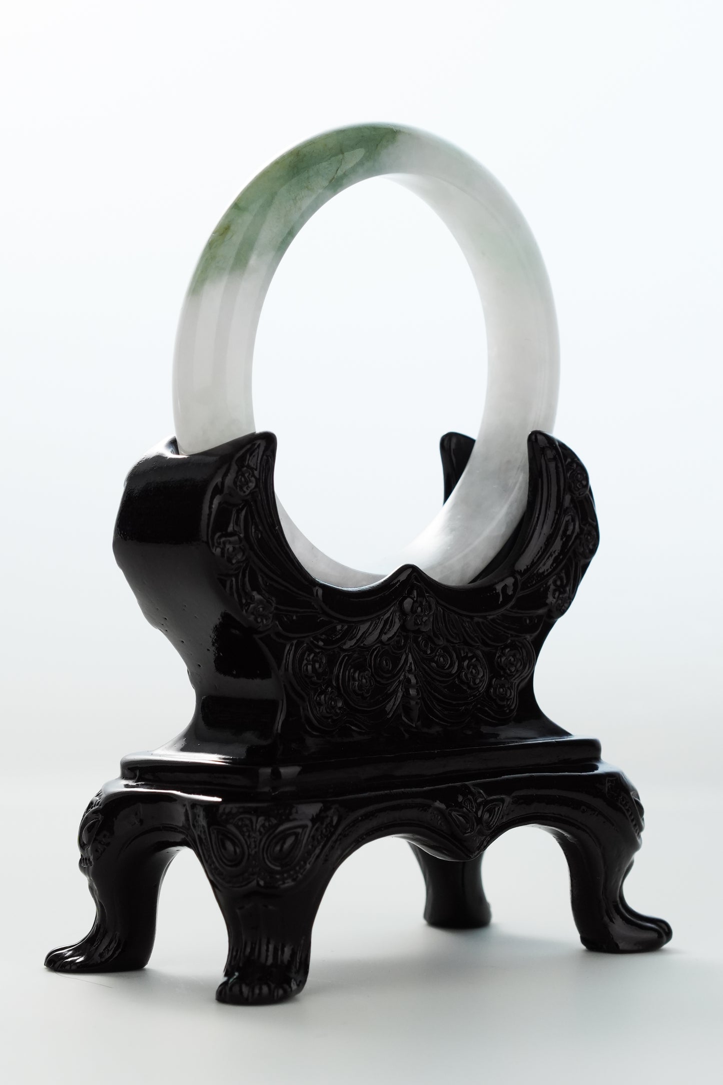 #0177 Icy Olive Green White Jade Bangle Size 56