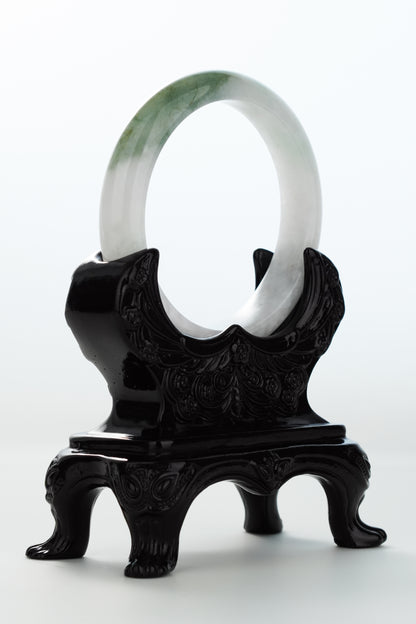 #0177 Icy Olive Green White Jade Bangle Size 56