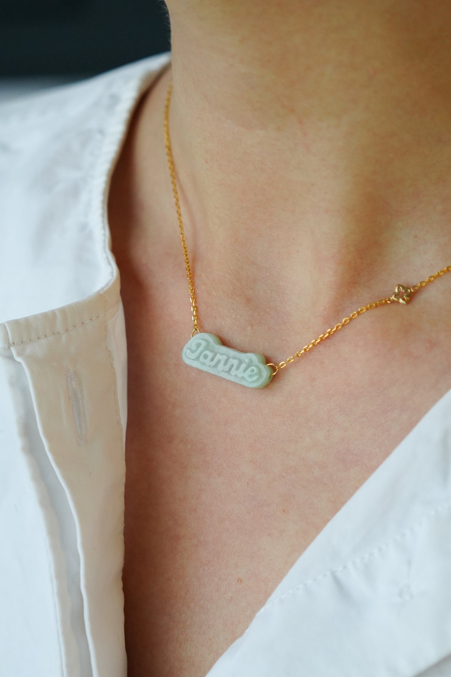 Custom Jade Nameplate 18K Gold Necklace