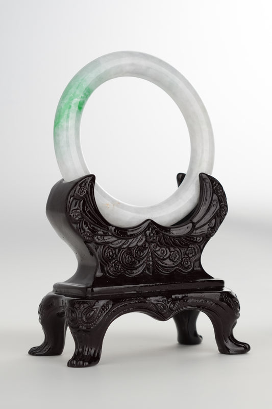#0180 Sun Green White Jade Bangle Size 55.8 (fits up to 57.5)