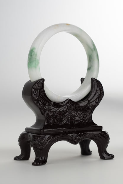 #0192 White Green Jade Bangle Size 60.5