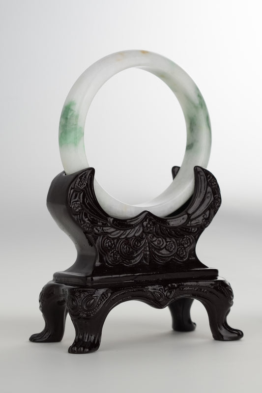 #0192 White Green Jade Bangle Size 60.5