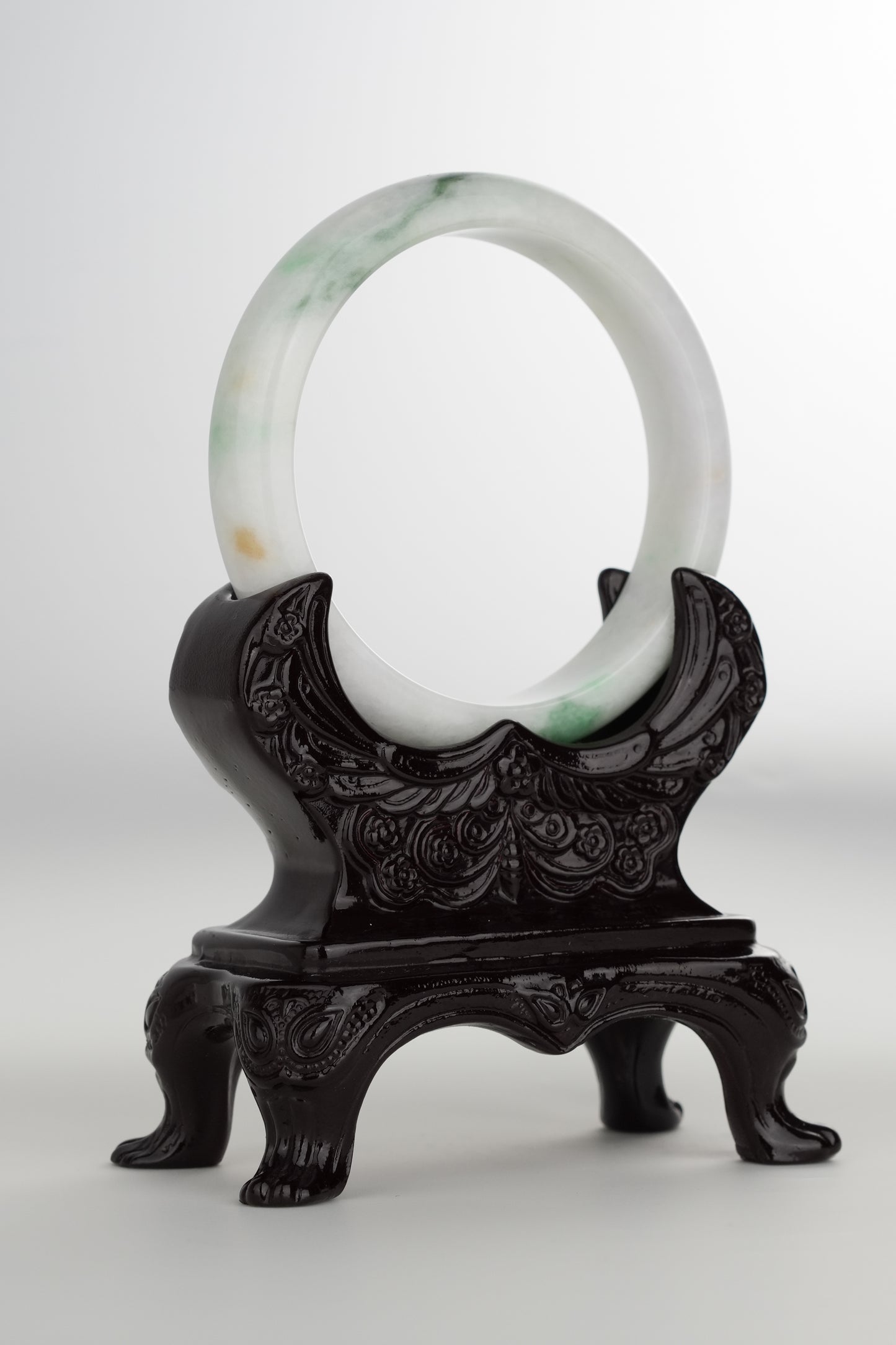 #0192 White Green Jade Bangle Size 60.5