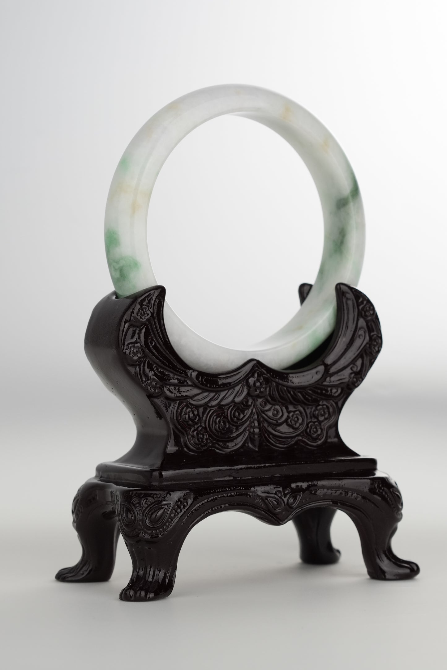 #0192 White Green Jade Bangle Size 60.5