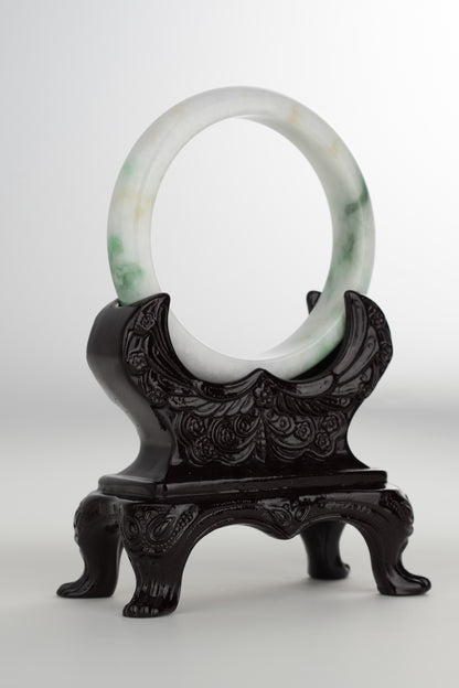 #0192 White Green Jade Bangle Size 60.5