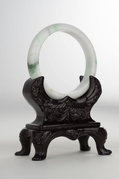#0192 White Green Jade Bangle Size 60.5