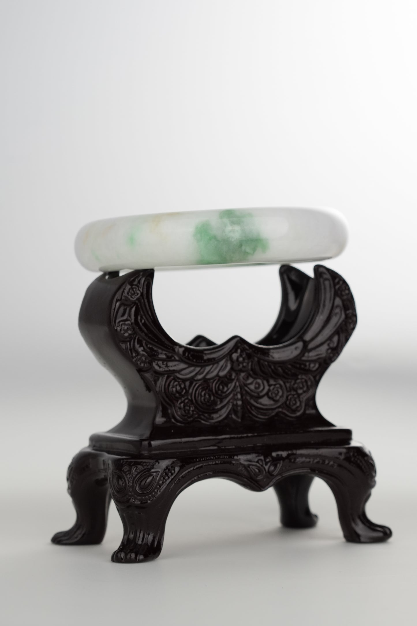 #0192 White Green Jade Bangle Size 60.5
