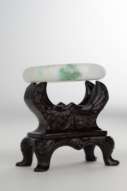 #0192 White Green Jade Bangle Size 60.5
