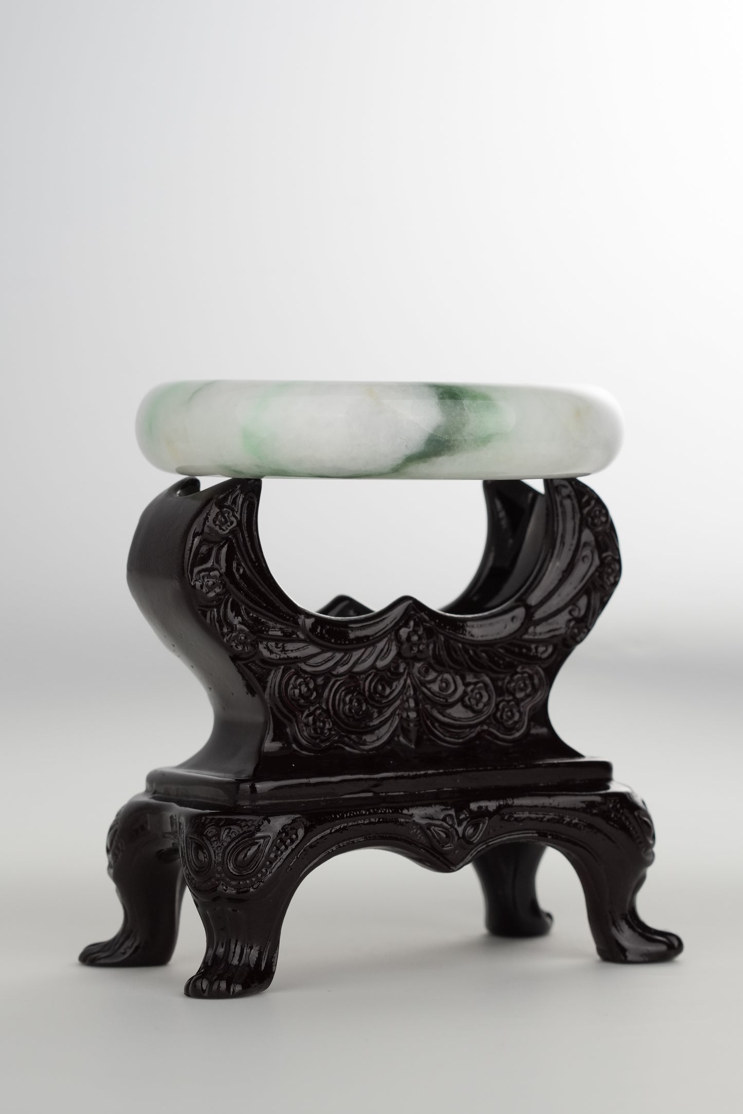 #0192 White Green Jade Bangle Size 60.5
