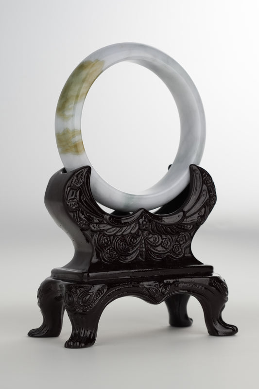 #0193 "Tiger" Blue Yellow Jade Bangle Size 58.5