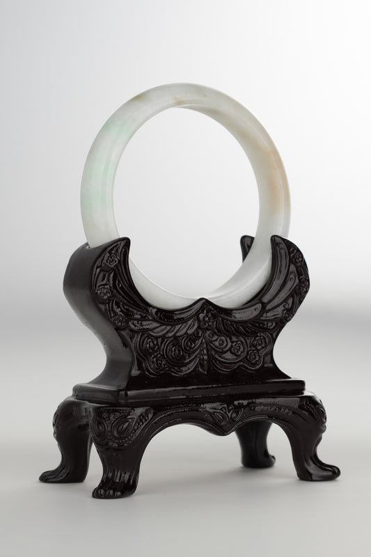 #0194 White Green Yellow Jade Bangle Size 59.7