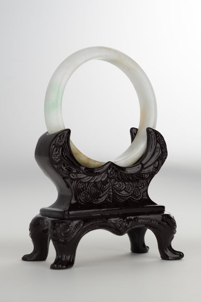#0194 White Green Yellow Jade Bangle Size 59.7
