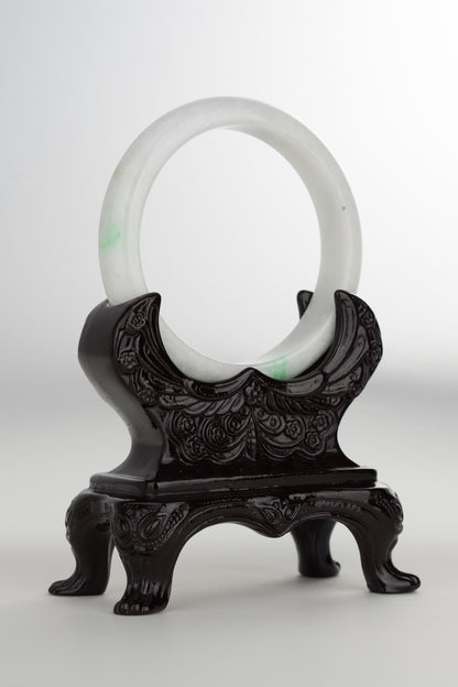 #0195 White Green Jade Bangle Size 59.5