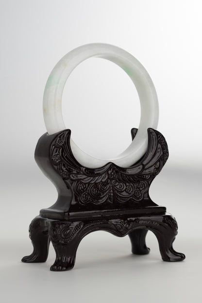 #0195 White Green Jade Bangle Size 59.5