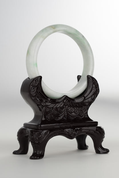 #0197 White Green Jade Bangle Size 59.6