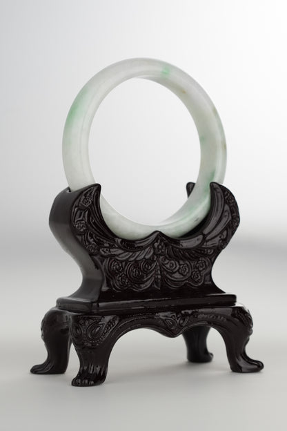 #0197 White Green Jade Bangle Size 59.6