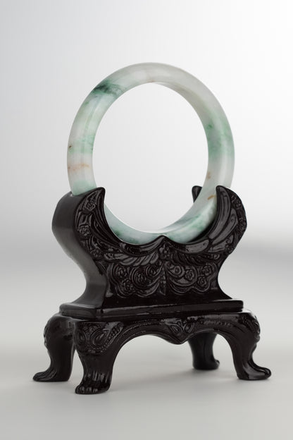 #0198 Green White Red Jade Bangle Size 58.4