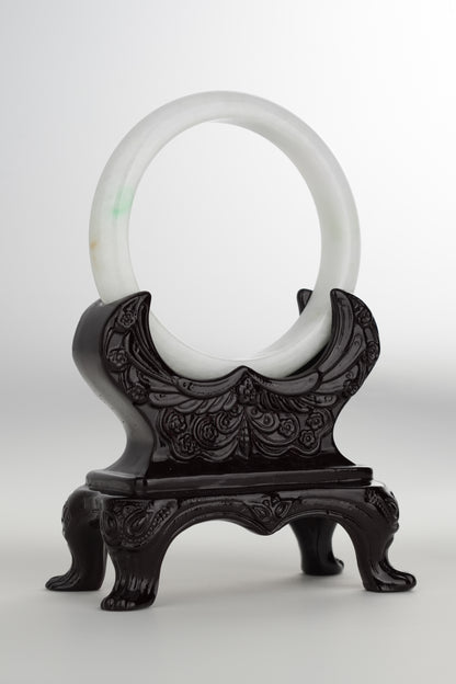 #0199 White Green Spot Jade Bangle Size 60.7