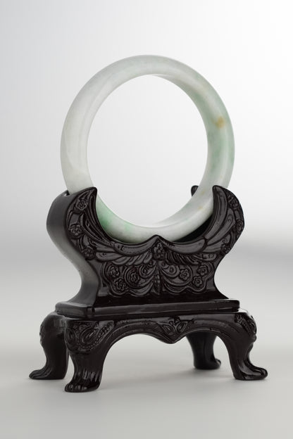 #0200 White Green Jade Bangle Size 59.5