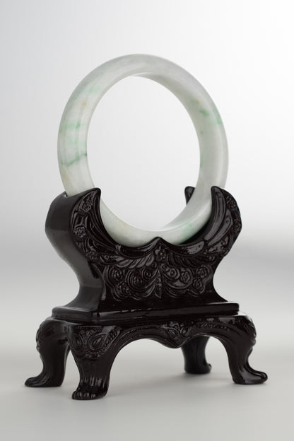 #0202 White Green Jade Bangle Size 60.5