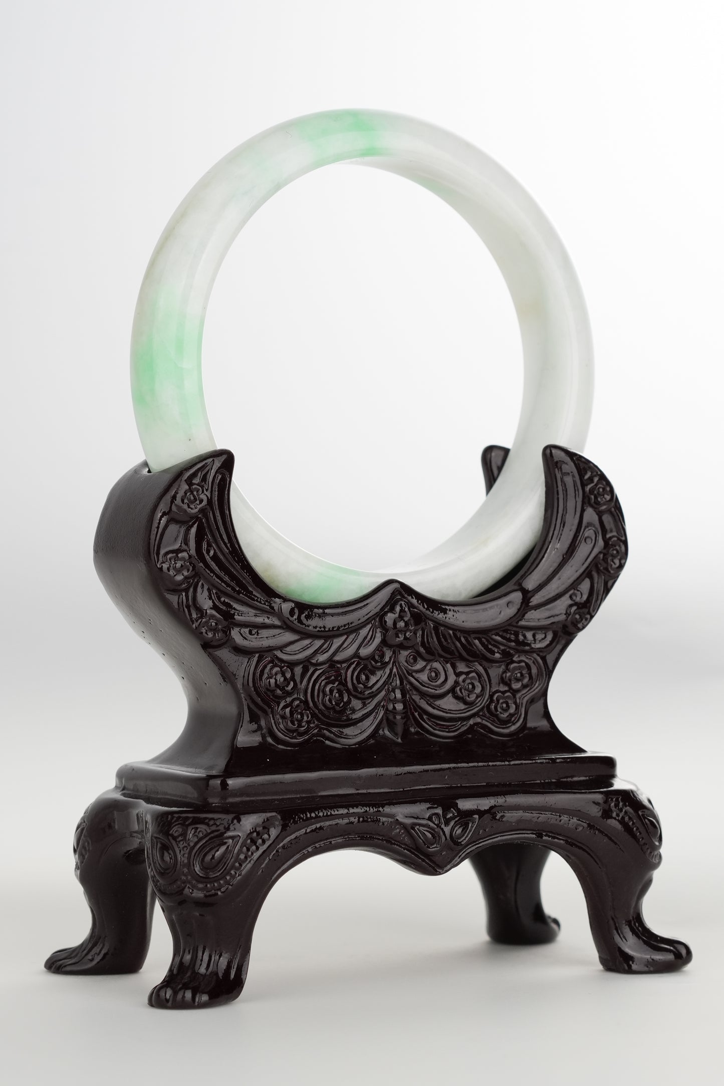 #0209 White Sun Green Jade Bangle Size 59.5