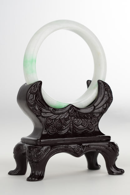 #0209 White Sun Green Jade Bangle Size 59.5