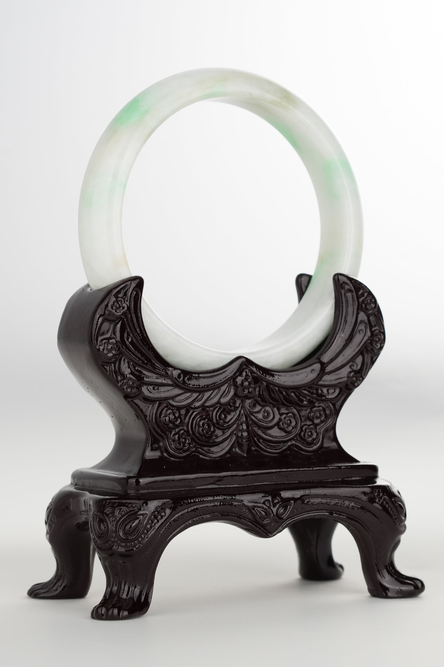#0209 White Sun Green Jade Bangle Size 59.5