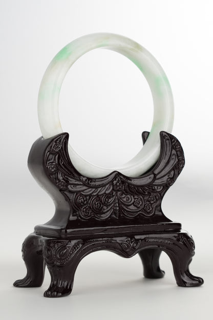 #0209 White Sun Green Jade Bangle Size 59.5